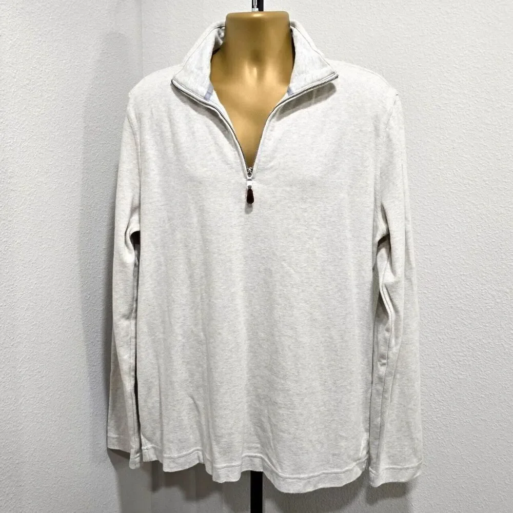 Banana Republic 100% Cotton Gray 1/4 Zip Knit Pullover Mens Sz XL Classic Preppy
